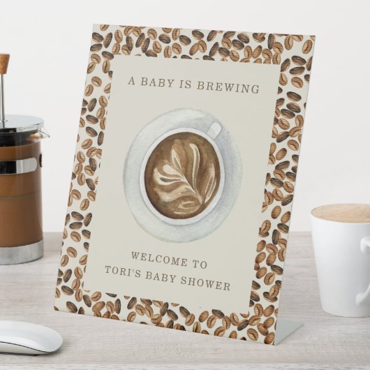 ベビーがコーヒー豆の赤ちゃんシャワーを醸造している 台座サイン (インサイチュ)