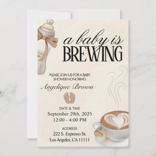 ベビーがコーヒー赤ちゃんシャワーテーマエビテを醸造している 招待状 (正面)