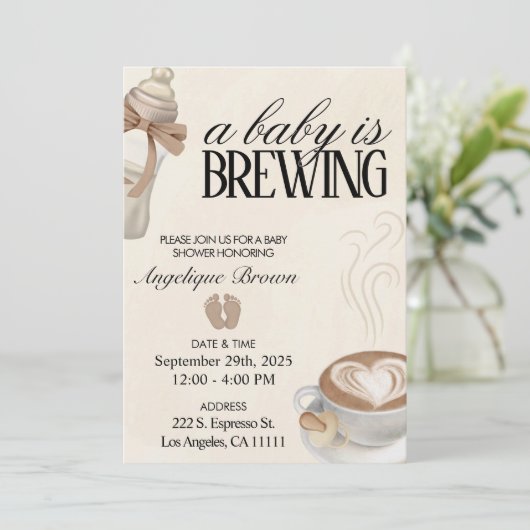 ベビーがコーヒー赤ちゃんシャワーテーマエビテを醸造している 招待状 (スタンド正面)
