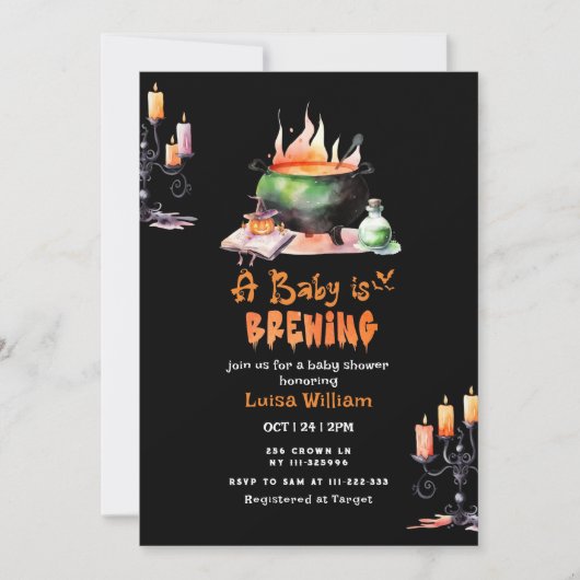 ベビーがゴシック風のベビーシャワーを醸造している 招待状 (正面)