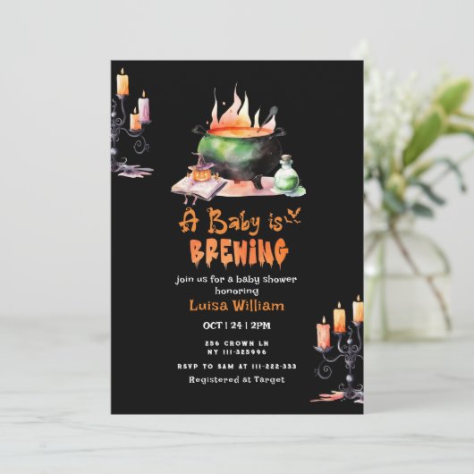 ベビーがゴシック風のベビーシャワーを醸造している 招待状 (スタンド正面)
