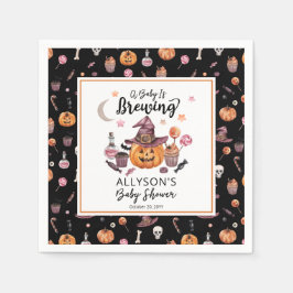 ベビーがジャック・オ・ランタンのハロウィーンシャワーを醸造している スタンダードカクテルナプキン