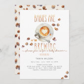 ベビーがツインコーヒーベビーシャワーを醸造している 招待状 (正面/裏面)