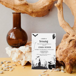 ベビーがハロウィンブラックベイビーシャワーを醸造している 招待状