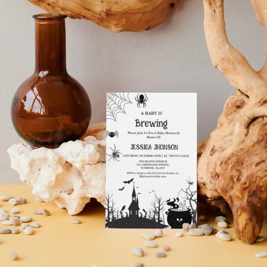 ベビーがハロウィンブラックベイビーシャワーを醸造している 招待状