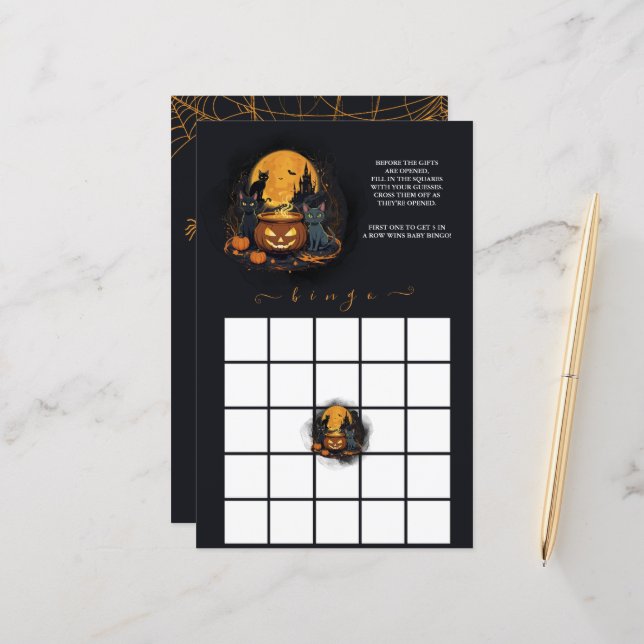 ベビーがハロウィーンの赤ちゃんシャワーのビンゴゲームを醸造している (正面/裏面インサイチュ)