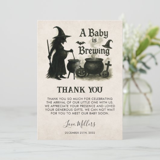 ベビーがハロウィーンの赤ちゃんシャワーを浴びている サンキューカード (スタンド正面)