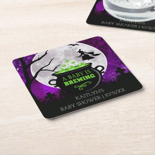 ベビーがハロウィーンの赤ちゃんシャワーを浴びている スクエアペーパーコースター (アングル)