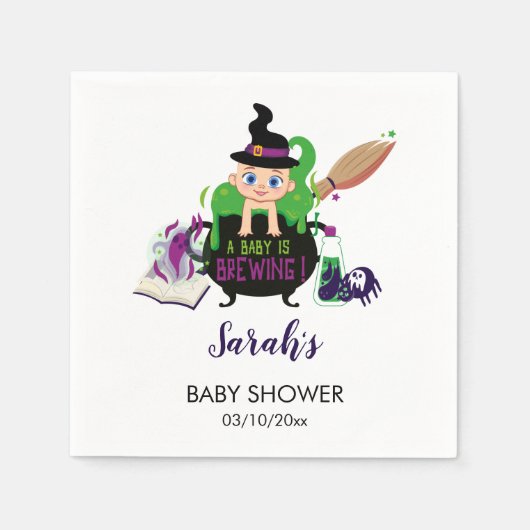 ベビーがハロウィーンの赤ちゃんシャワーを浴びている スタンダードカクテルナプキン (正面)
