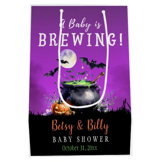 ベビーがハロウィーンの赤ちゃんシャワーを浴びている ミディアムペーパーバッグ (裏面)