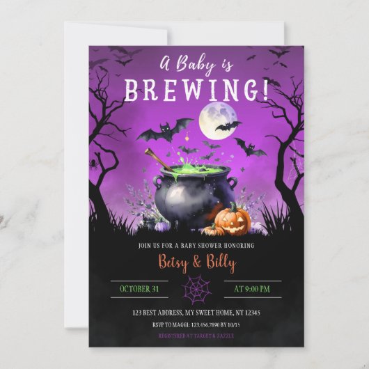 ベビーがハロウィーンの赤ちゃんシャワーを浴びている 招待状 (正面)