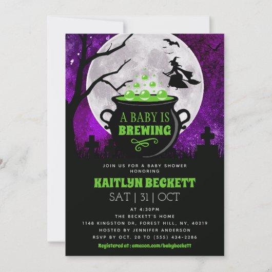 ベビーがハロウィーンの赤ちゃんシャワーを浴びている 招待状 (正面)