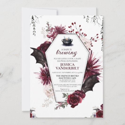 ベビーがハロウィーンの赤ちゃんシャワーを浴びている 招待状 (正面)