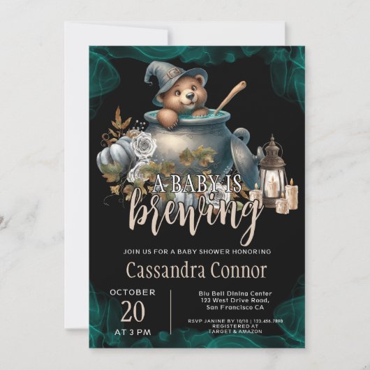 ベビーがハロウィーンの赤ちゃんシャワーを浴びている 招待状 (正面)