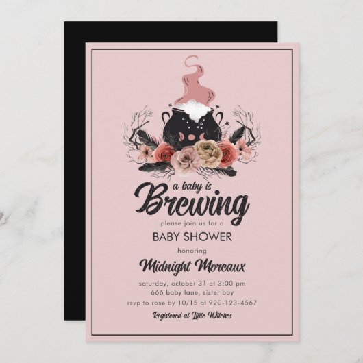 ベビーがハロウィーンの赤ちゃんシャワーを浴びている 招待状 (正面/裏面)