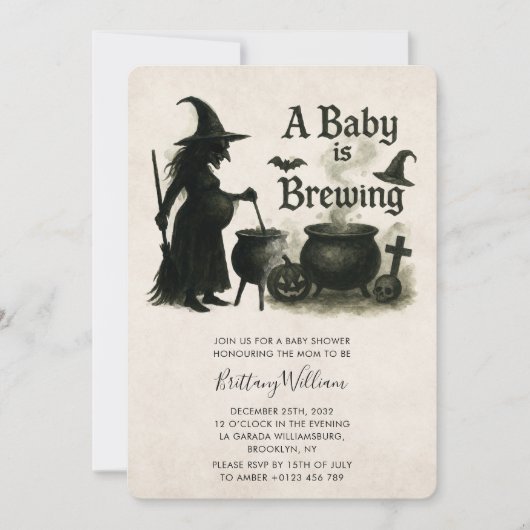 ベビーがハロウィーンの赤ちゃんシャワーを浴びている 招待状 (正面)