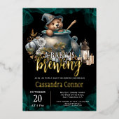 ベビーがハロウィーンの赤ちゃんシャワーを浴びている 箔招待状 (正面)