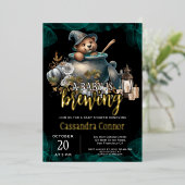 ベビーがハロウィーンの赤ちゃんシャワーを浴びている 箔招待状 (立ち正面)