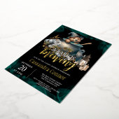 ベビーがハロウィーンの赤ちゃんシャワーを浴びている 箔招待状 (回転した状態)