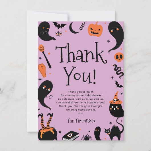 ベビーがハロウィーンの赤ちゃんシャワーを醸造している サンキューカード (正面)