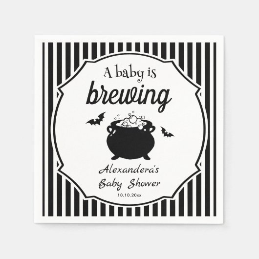 ベビーがハロウィーンの赤ちゃんシャワーを醸造している スタンダードカクテルナプキン (正面)