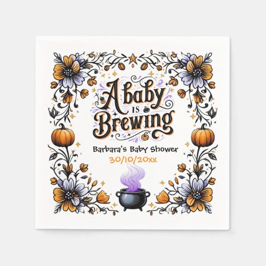 ベビーがハロウィーンの赤ちゃんシャワーを醸造している スタンダードカクテルナプキン (正面)