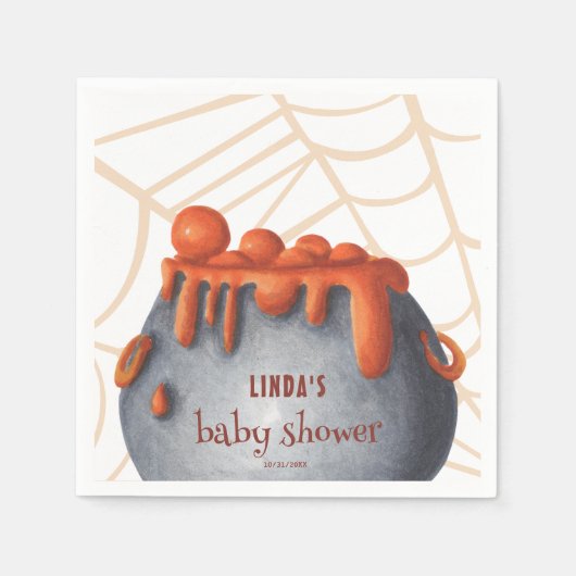 ベビーがハロウィーンの赤ちゃんシャワーを醸造している スタンダードカクテルナプキン (正面)
