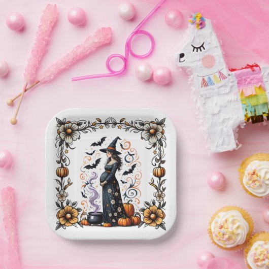 ベビーがハロウィーンの赤ちゃんシャワーを醸造している ペーパープレート (パーティー)