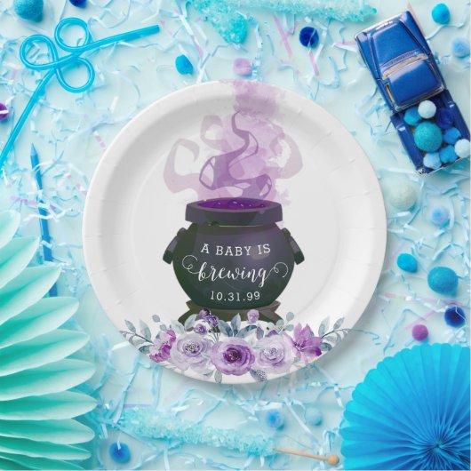 ベビーがハロウィーンの赤ちゃんシャワーを醸造している ペーパープレート (パーティー)