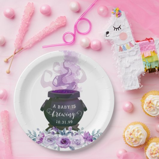 ベビーがハロウィーンの赤ちゃんシャワーを醸造している ペーパープレート (パーティー)