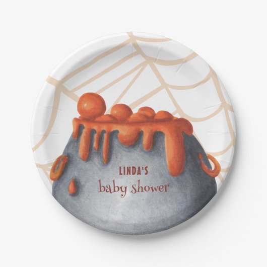 ベビーがハロウィーンの赤ちゃんシャワーを醸造している ペーパープレート (正面)