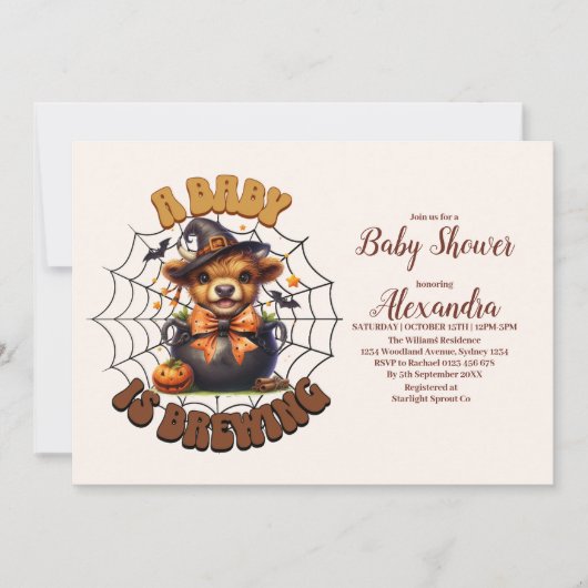 ベビーがハロウィーンの赤ちゃんシャワーを醸造している 招待状 (正面)
