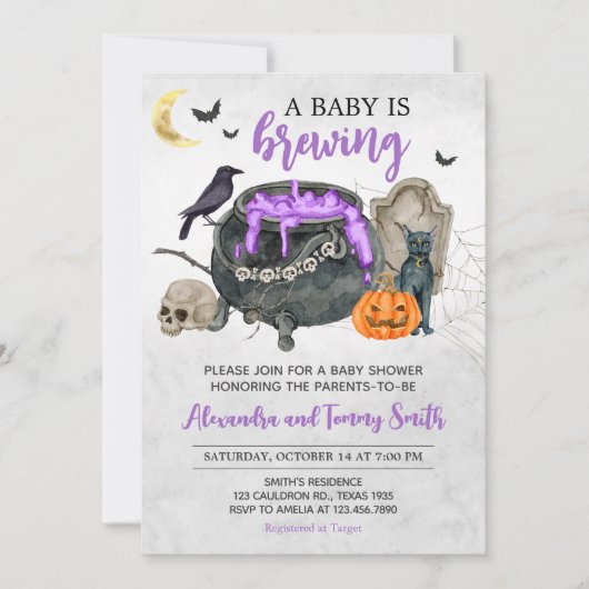 ベビーがハロウィーンの赤ちゃんシャワーを醸造している 招待状 (正面)