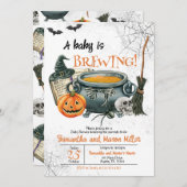 ベビーがハロウィーンの赤ちゃんシャワーを醸造している 招待状 (正面/裏面)