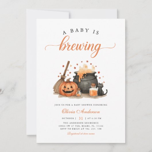 ベビーがハロウィーンの赤ちゃんシャワーを醸造している 招待状 (正面)