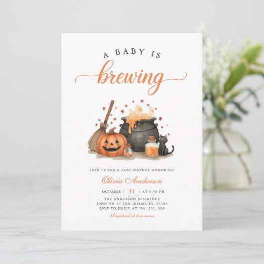 ベビーがハロウィーンの赤ちゃんシャワーを醸造している 招待状 (スタンド正面)
