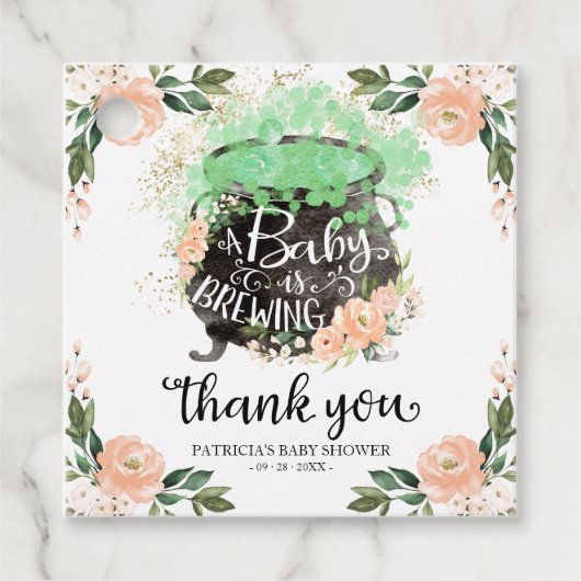 ベビーがハロウィーンの赤ちゃんシャワーを醸造してくれてありがとう フェイバータグ (正面)