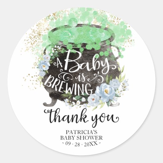 ベビーがハロウィーンの赤ちゃんシャワーを醸造してくれてありがとう ラウンドシール (正面)