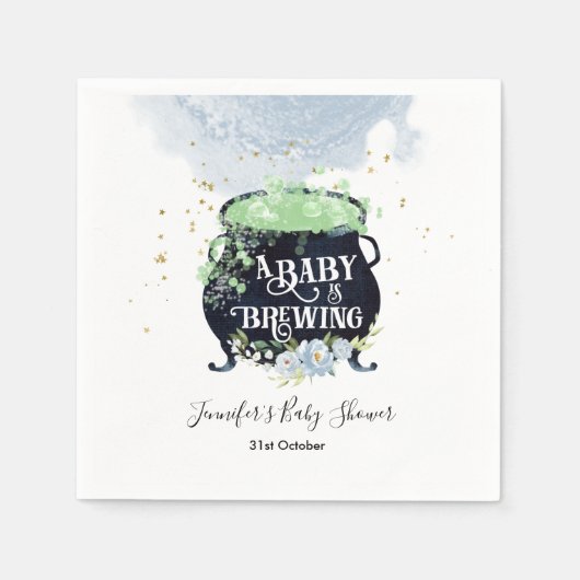 ベビーがハロウィーンの赤ちゃんシャワーブルーを醸造している スタンダードカクテルナプキン (正面)