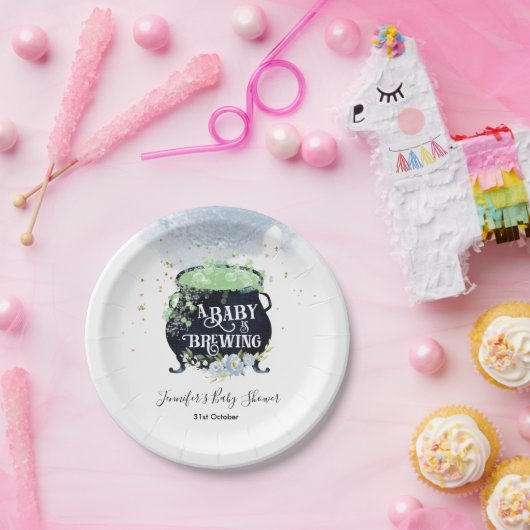 ベビーがハロウィーンの赤ちゃんシャワーブルーを醸造している ペーパープレート (パーティー)