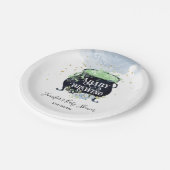 ベビーがハロウィーンの赤ちゃんシャワーブルーを醸造している ペーパープレート (アングル)