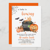 ベビーがハロウィーンの赤ちゃんシャワー招待状を醸造している 招待状 (正面/裏面)