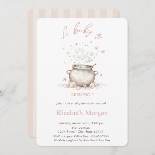 ベビーがハロウィーンをストライプの醸造している 招待状 (正面/裏面)