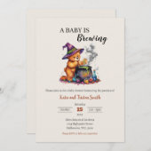 ベビーがハロウィーンテディベア&コールドロンを醸造している 招待状 (正面/裏面)