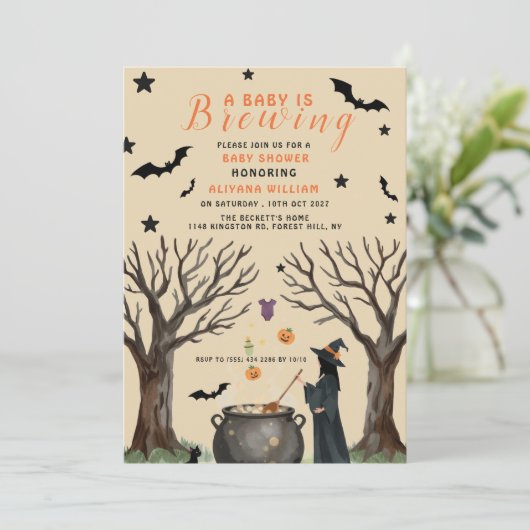 ベビーがハロウィーン魔女の赤ちゃんシャワーを醸造している 招待状 (スタンド正面)