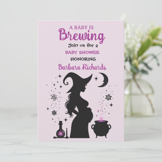 ベビーがハロウィーン魔女の赤ちゃんシャワーを醸造している 招待状 (スタンド正面)