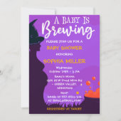 ベビーがハロウィーン魔女の赤ちゃんシャワーを醸造している 招待状 (正面)