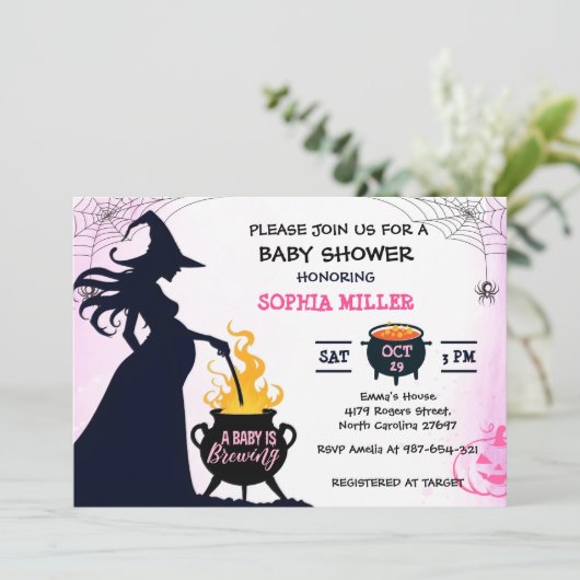 ベビーがハロウィーン魔女の赤ちゃんシャワーを醸造している 招待状 (スタンド正面)