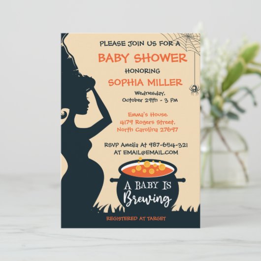 ベビーがハロウィーン魔女の赤ちゃんシャワーを醸造している 招待状 (スタンド正面)