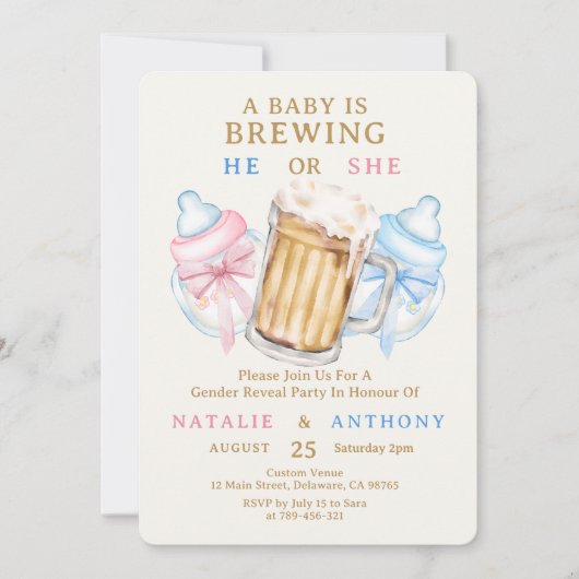 ベビーがビールのジェンダーを明らかにする 招待状 (正面)